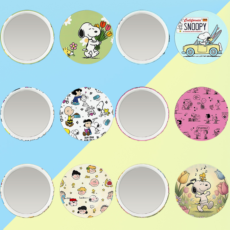 새로운 스누피 배지 거울 여성 귀여운 만화 핀 거울 여 - Anime Merchandise Women 리뷰 및 가격